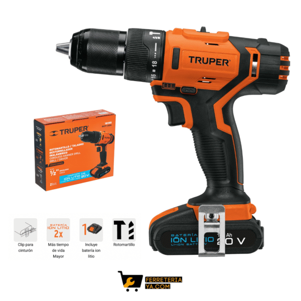 Taladro Rotomartillo Electrico Inalambrico Truper 20V 1/2 -18155-
