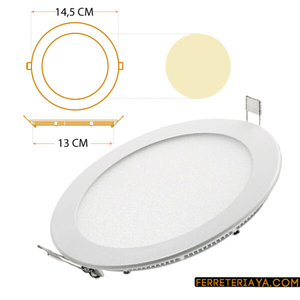 Panel Led Redondo Incrustar 9W Luz Calida 3.500K