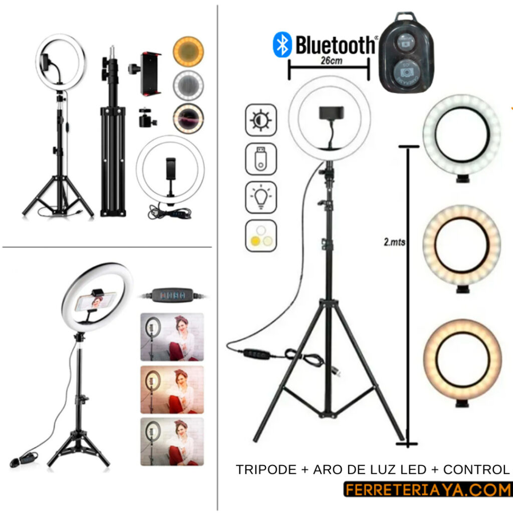 Tripode + Aro de luz led 3 colores + Control Bluetooth 49937