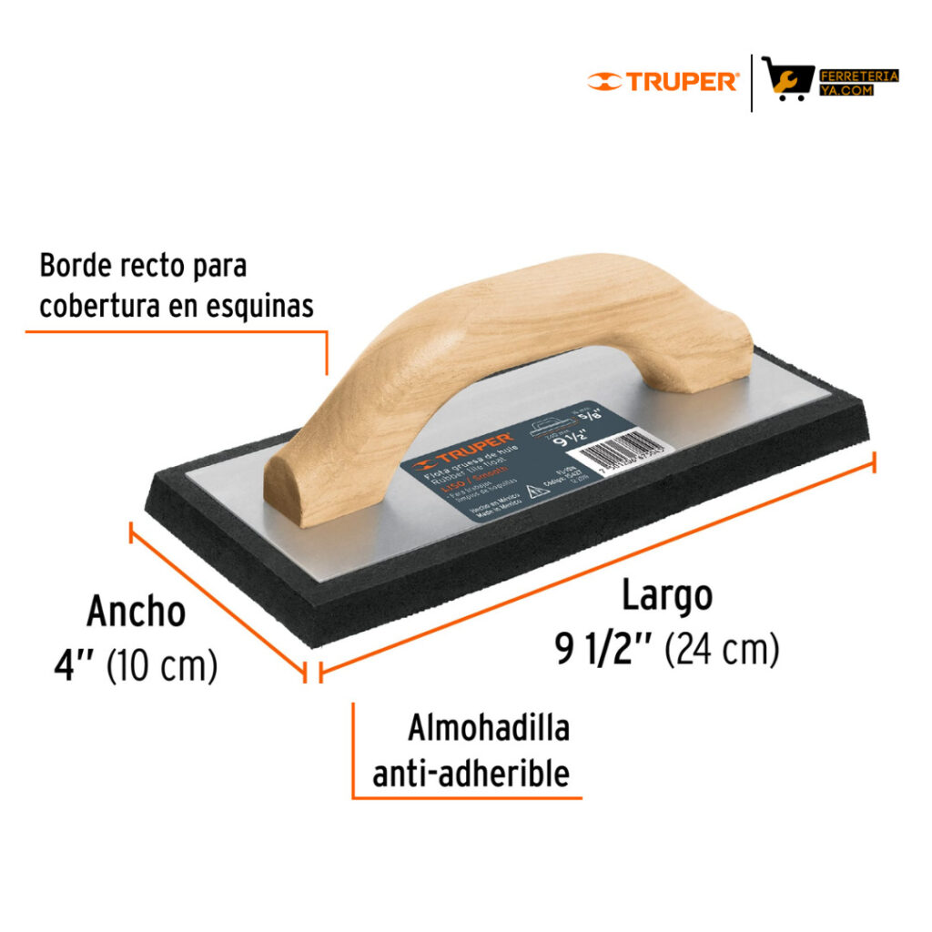 Llana gruesa de caucho 9-1/2" x 4", acabado fino, truper - 15427