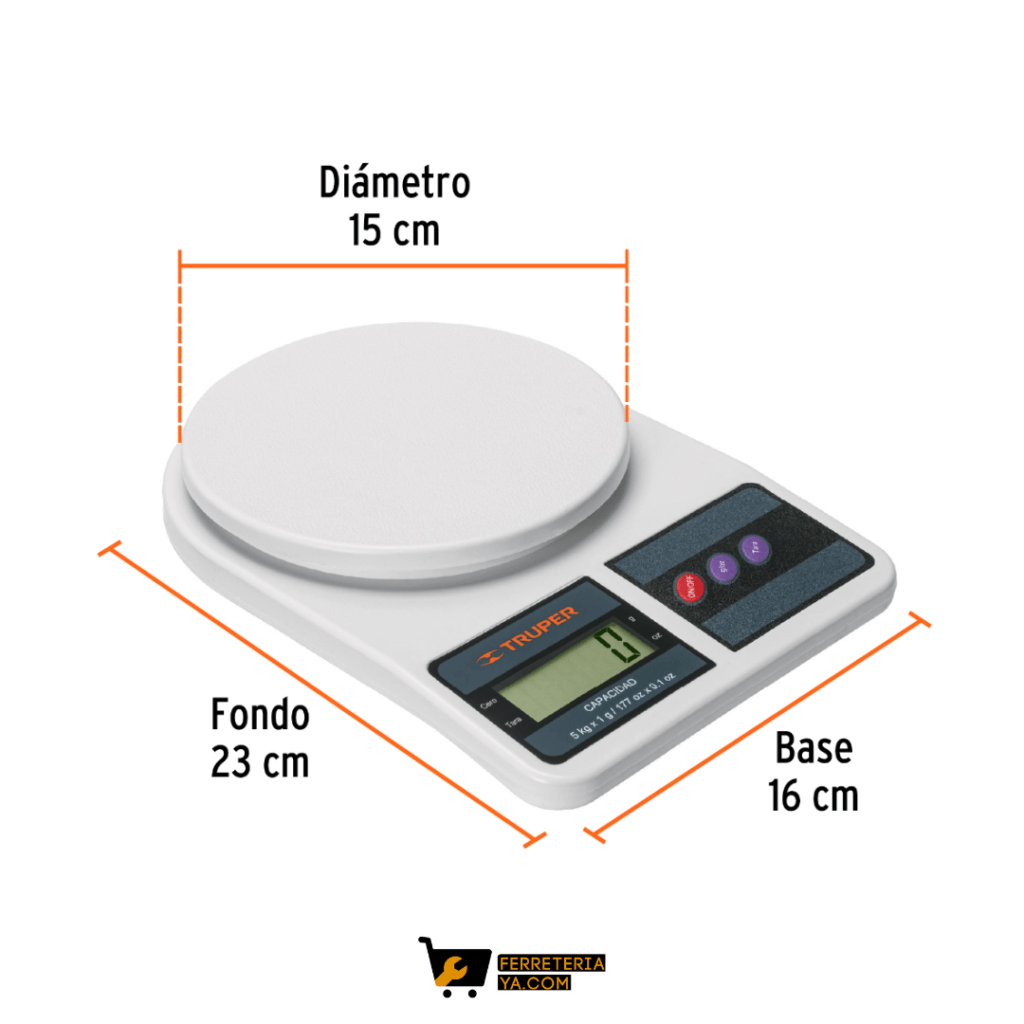 Báscula capacidad 5 kg digital para cocina, Truper - 15161