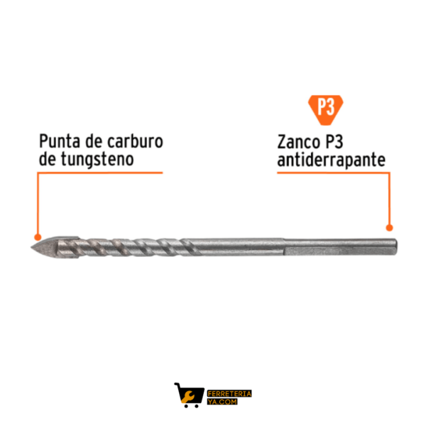 Broca para vidrio y baldosa de 1/4", truper - 11702