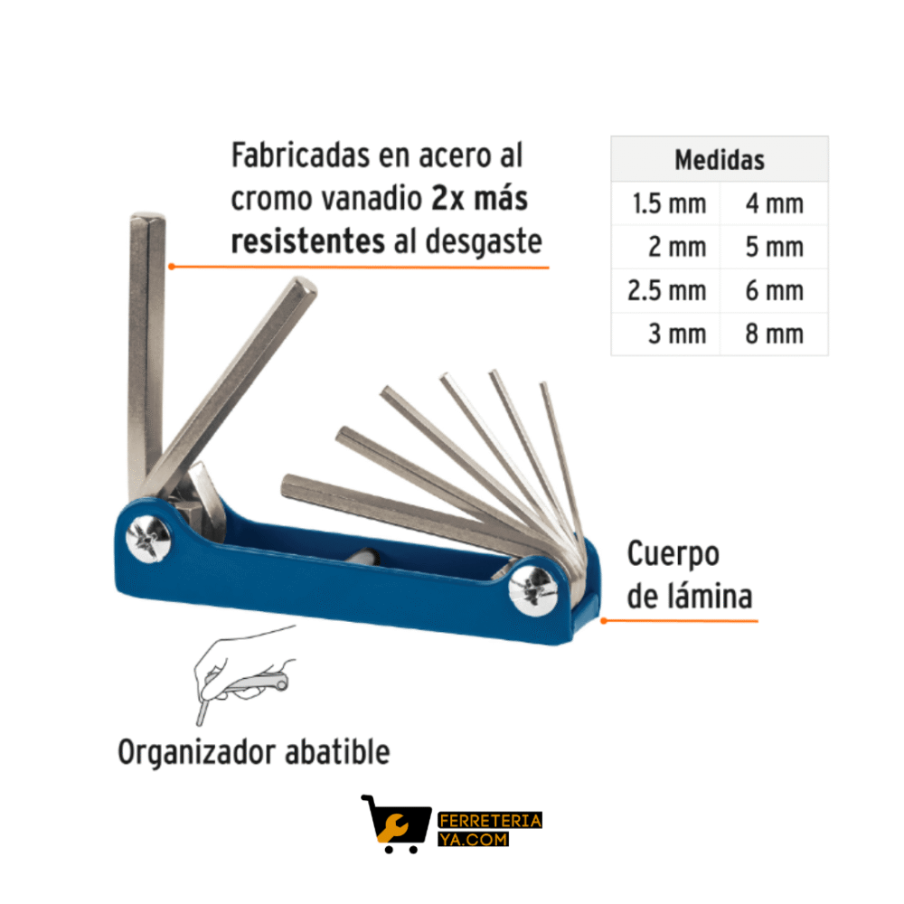 Juego Llave Bristol Milimetrica X 8 Truper 15555
