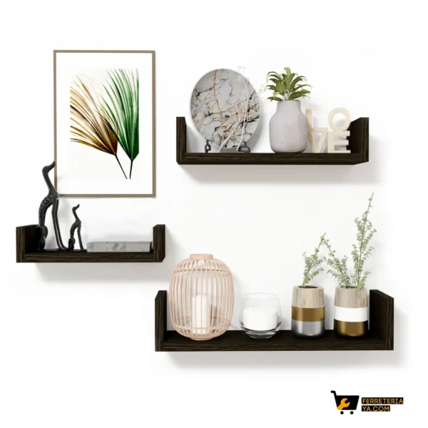 Repisas Flotantes en U X Set 3 Repisas Wengue Modelo 5 (49725)