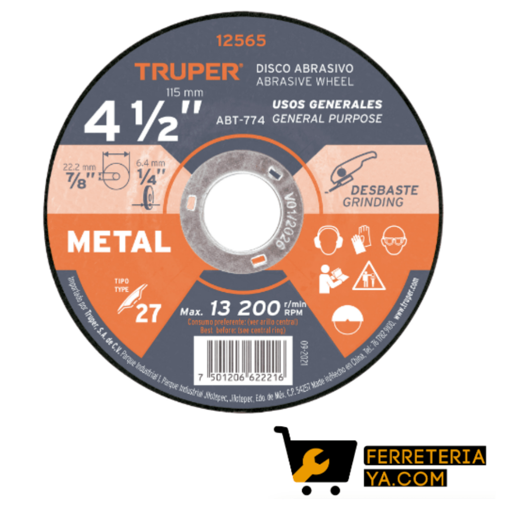 Disco Tipo 27 de 4-1/2" x 6.4 mm desgaste de metal 12565
