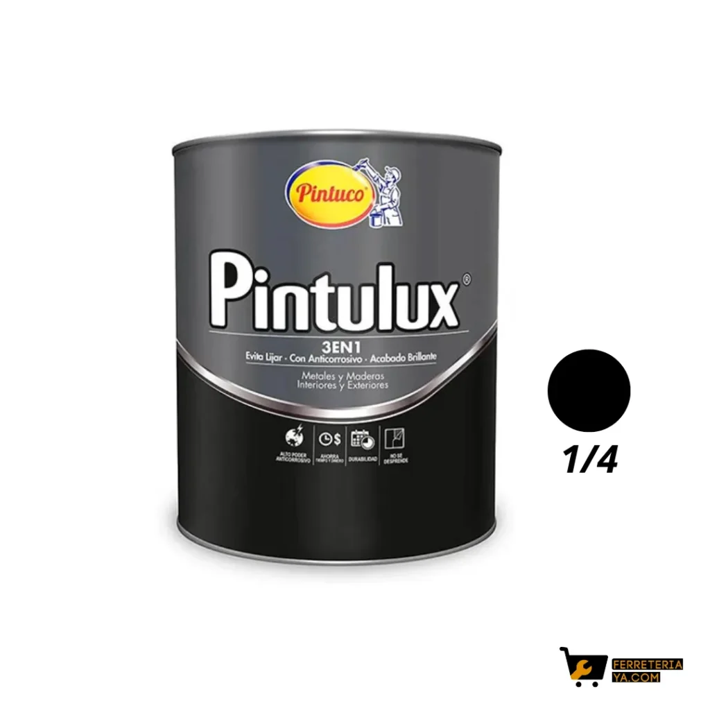 Esmalte Pintulux Negro 3 En 1 Cuarto 49991