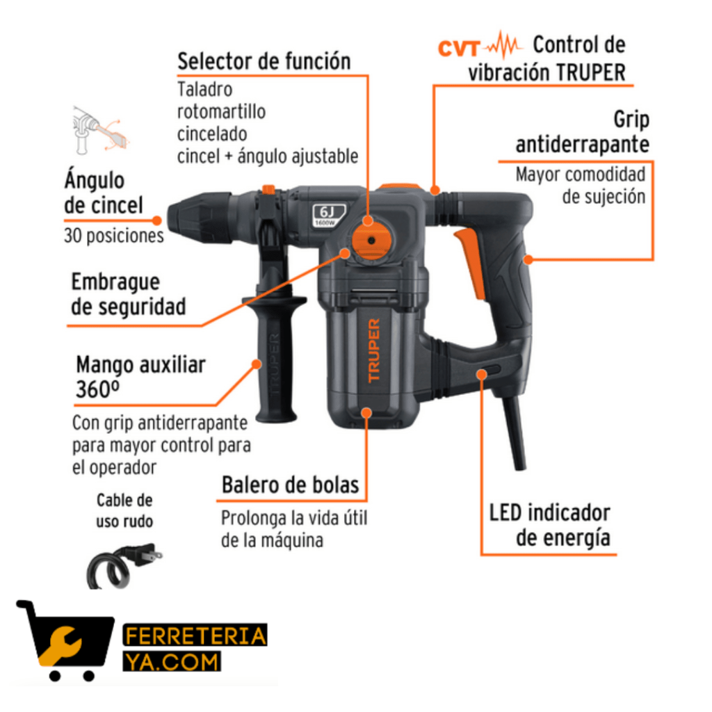 Taladro percutor SDS Plus 5 Joules 1500 W, industrial, Truper - 19320 - Imagen 2
