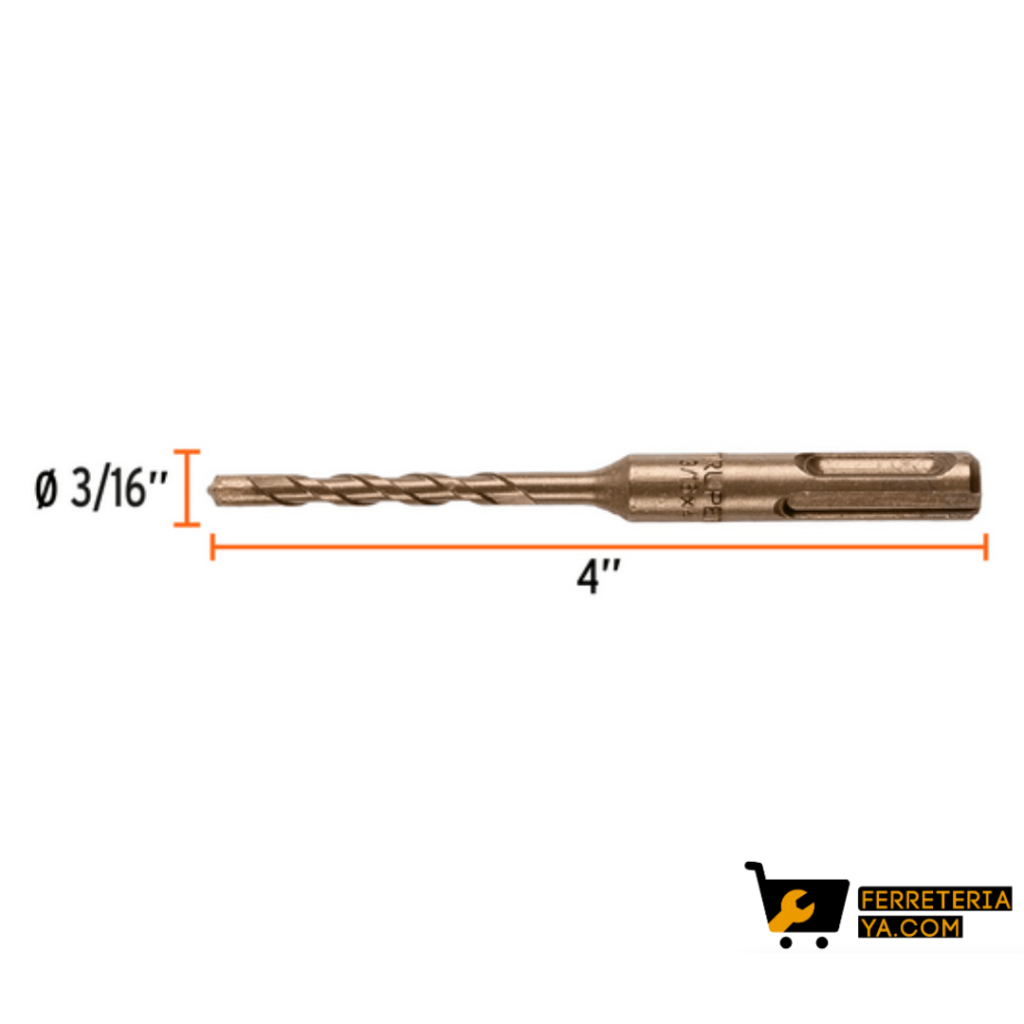 Broca SDS Plus 3/16 x 4", Truper - 101142