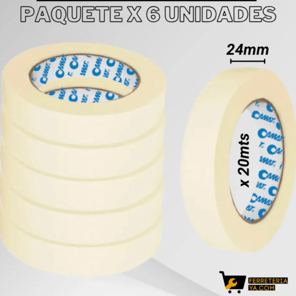 Cinta Enmascarar 24mm X 20 Mts Paquete x 6 Unidades CAMAT (50384)