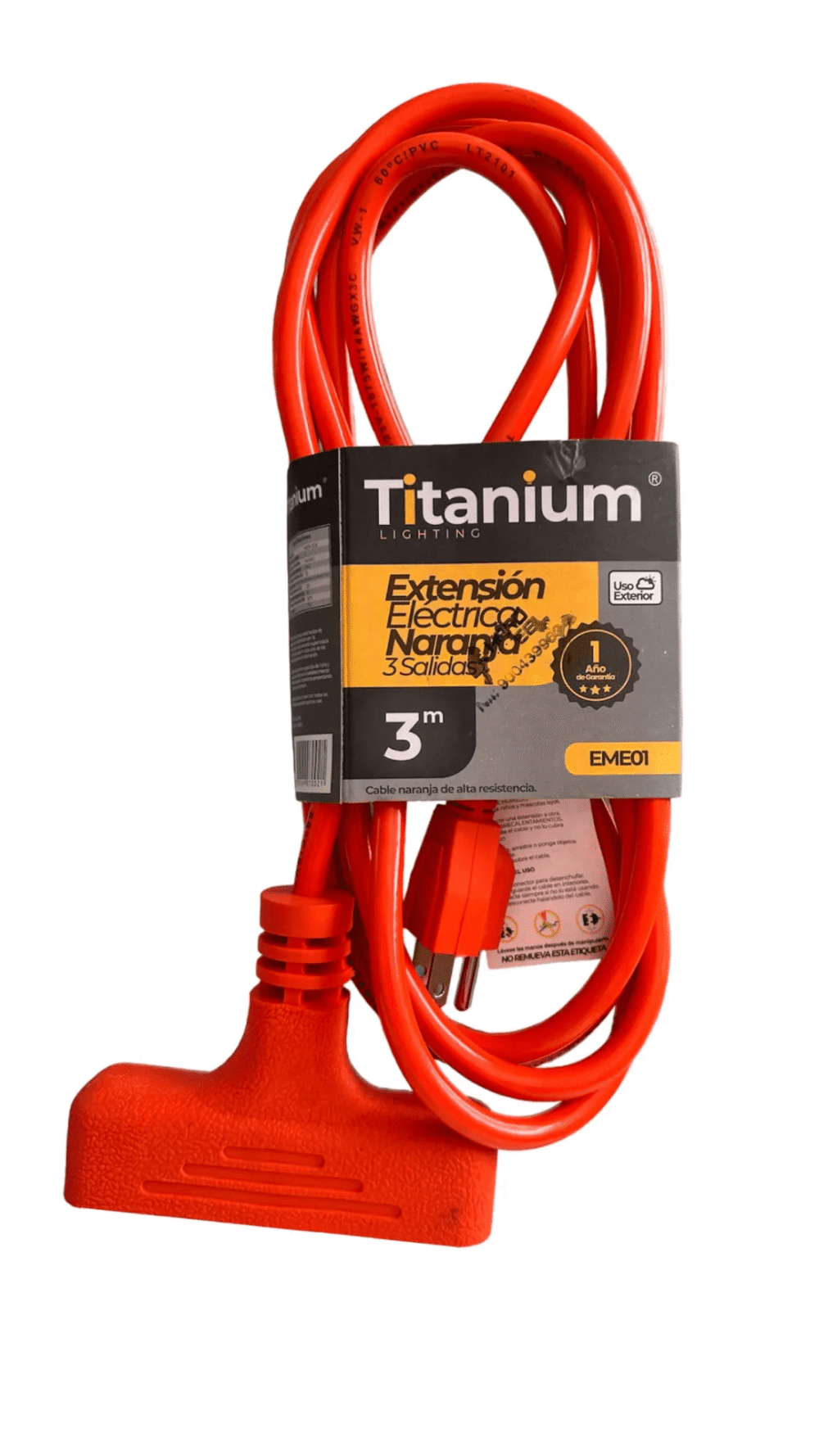 Extension Encauchetada Polo A Tierra Naranja 3 Mts 3 Salidas -50389