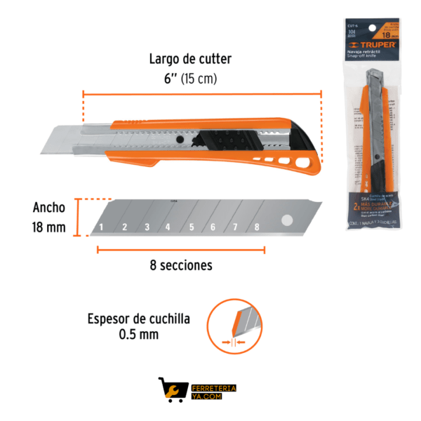 Bisturí 18 mm reforzado de plástico con alma metálica Truper - 16974
