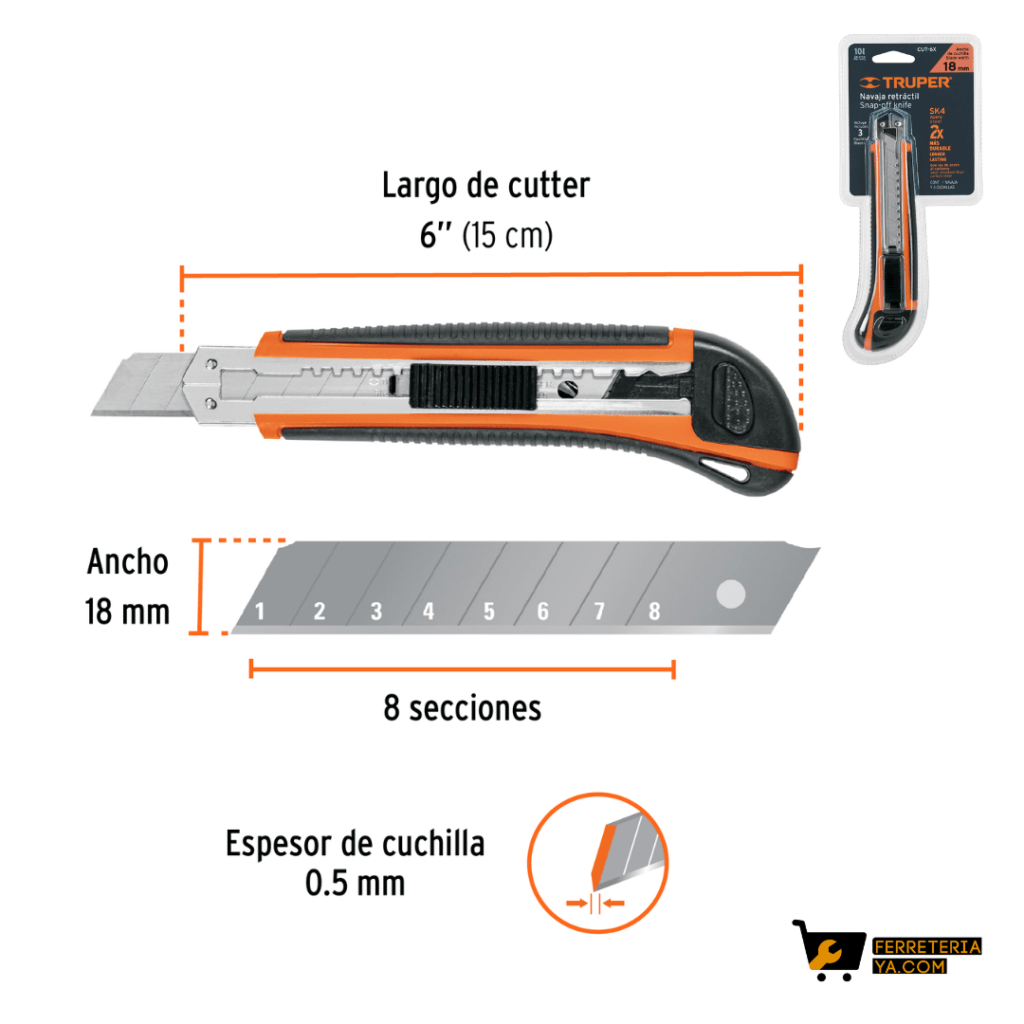 Bisturi Industrial 18mm alma metálica y grip Truper 16977 - Imagen 2