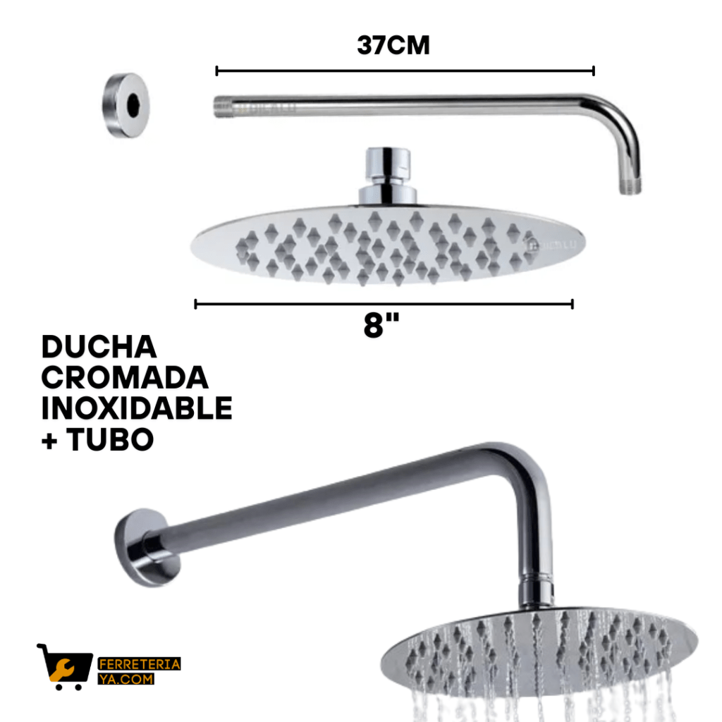 Ducha Redonda Cromada 8" + Tubo de 38cm 49043