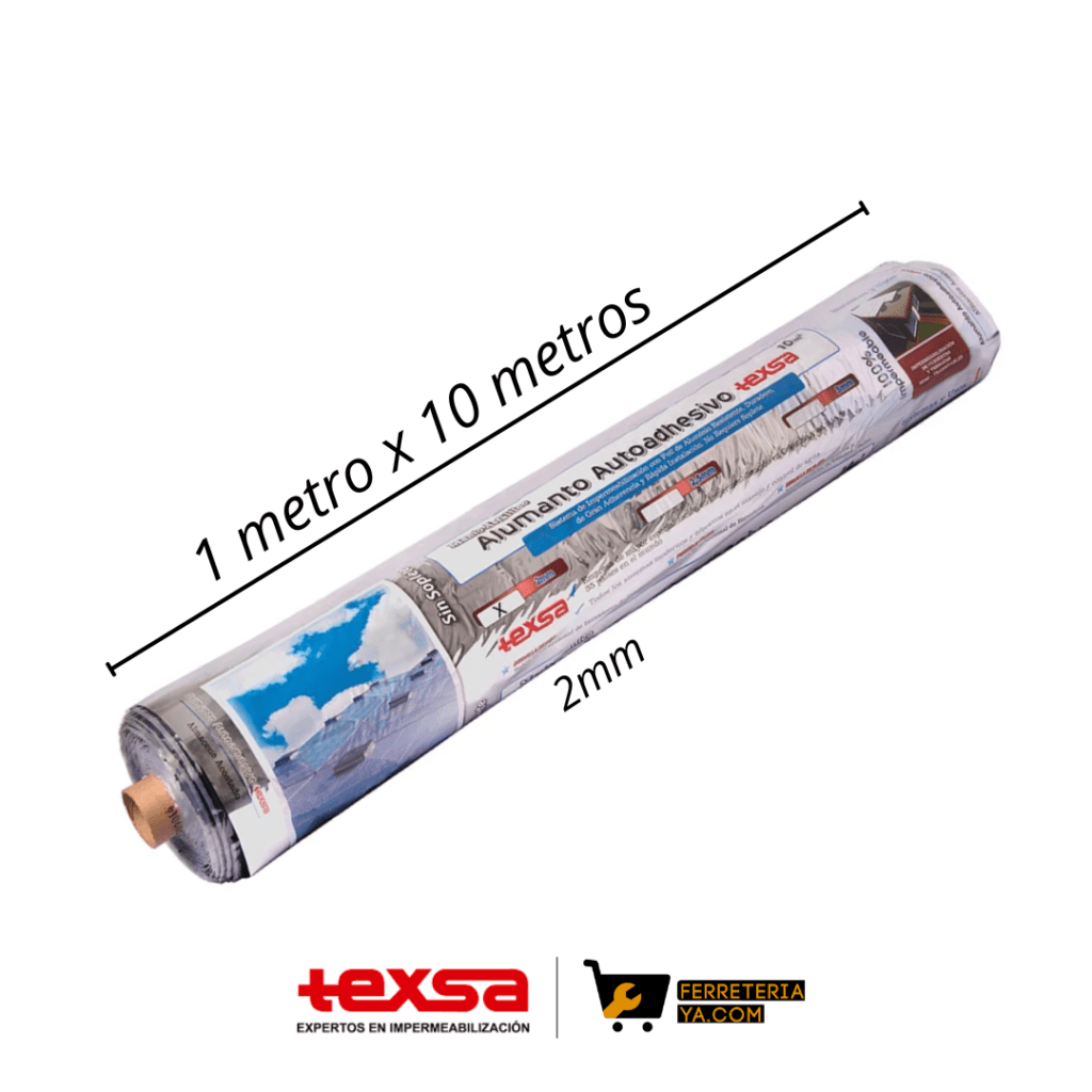 Manto Asfaltico Alumanto AutoAdhesivo Texsa 2mm x 10mts Rollo Sin Soplete (50504)