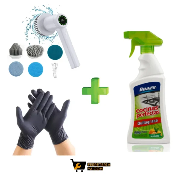 Quitagrasa Cocinas Perfectas 500ml Binner + Cepillo De Cocina Electronico + Guantes De Latex (50524)