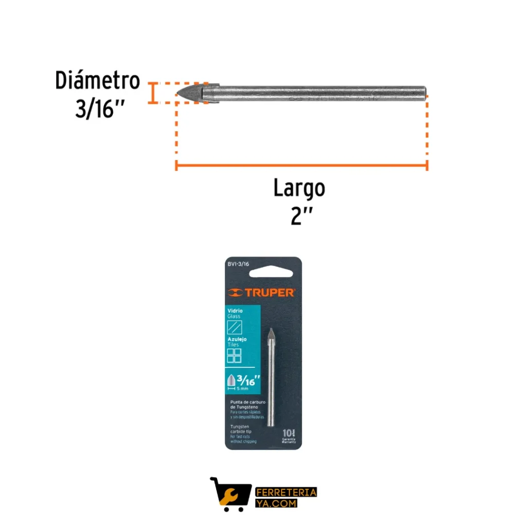 Broca Para Vidrio Y Baldosa De 3/16", Truper - 11701
