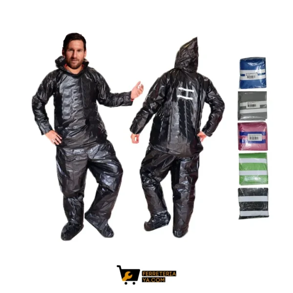 Impermeable Con Reflector Desechable - Pantalón, Chaqueta Con Capota, Zapatones. (50499)