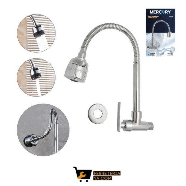 Mezclador Lavaplatos Flexible Sencillo De Pared Mercury (50507)