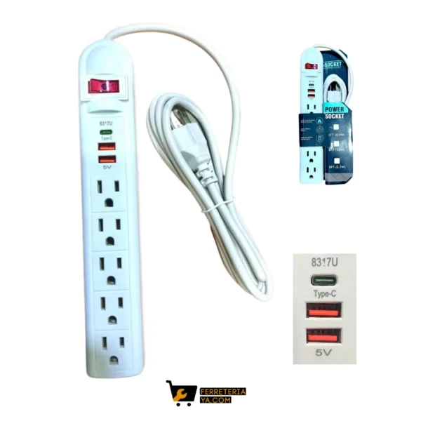 Multitoma 5 Servicios + 2 Usb + 1 Tipo C De 1.8 Metros (50465)