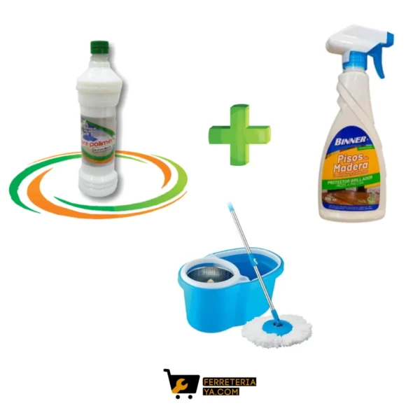 Trapero Rotativo + Cera Autobrillante Blanca + Protector Brillador Pisos De Madera 500ml Binner