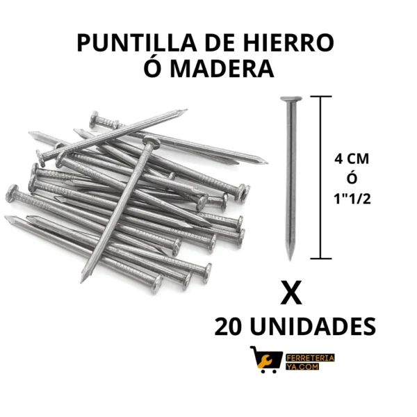 Puntilla Madera Ó Hierro 1"1/2 Ó 4 Centímetros X 20 Unidades (47668)