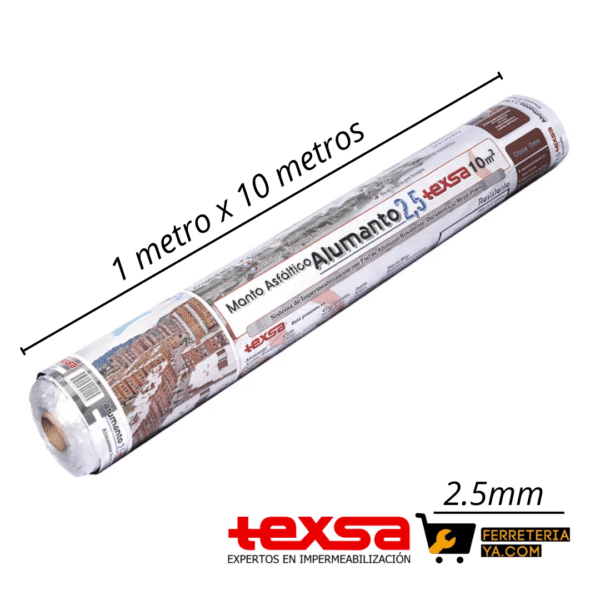 Manto Asfaltico Alumanto Texsa 2.5mm x 10mts Rollo Con Soplete (Retiro en tienda) 50640