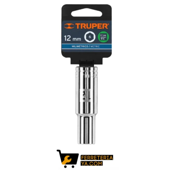Copa ó Dado Largo De 12 Mm, 6 Puntas, Cuadro 1/2", Truper 13352