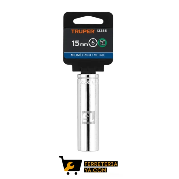 Copa ó Dado Largo De 15 Mm, 6 Puntas, Cuadro 1/2", Truper 13355