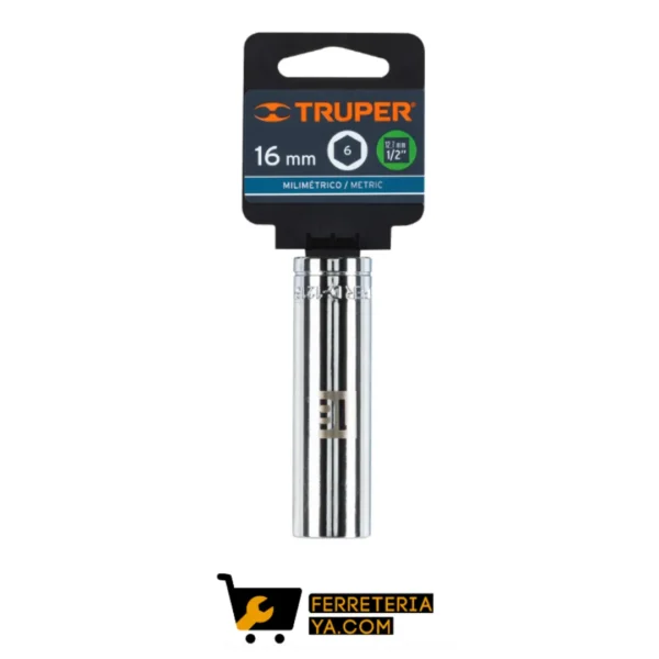 Copa ó Dado Largo De 16 Mm, 6 Puntas, Cuadro 1/2", Truper 13356