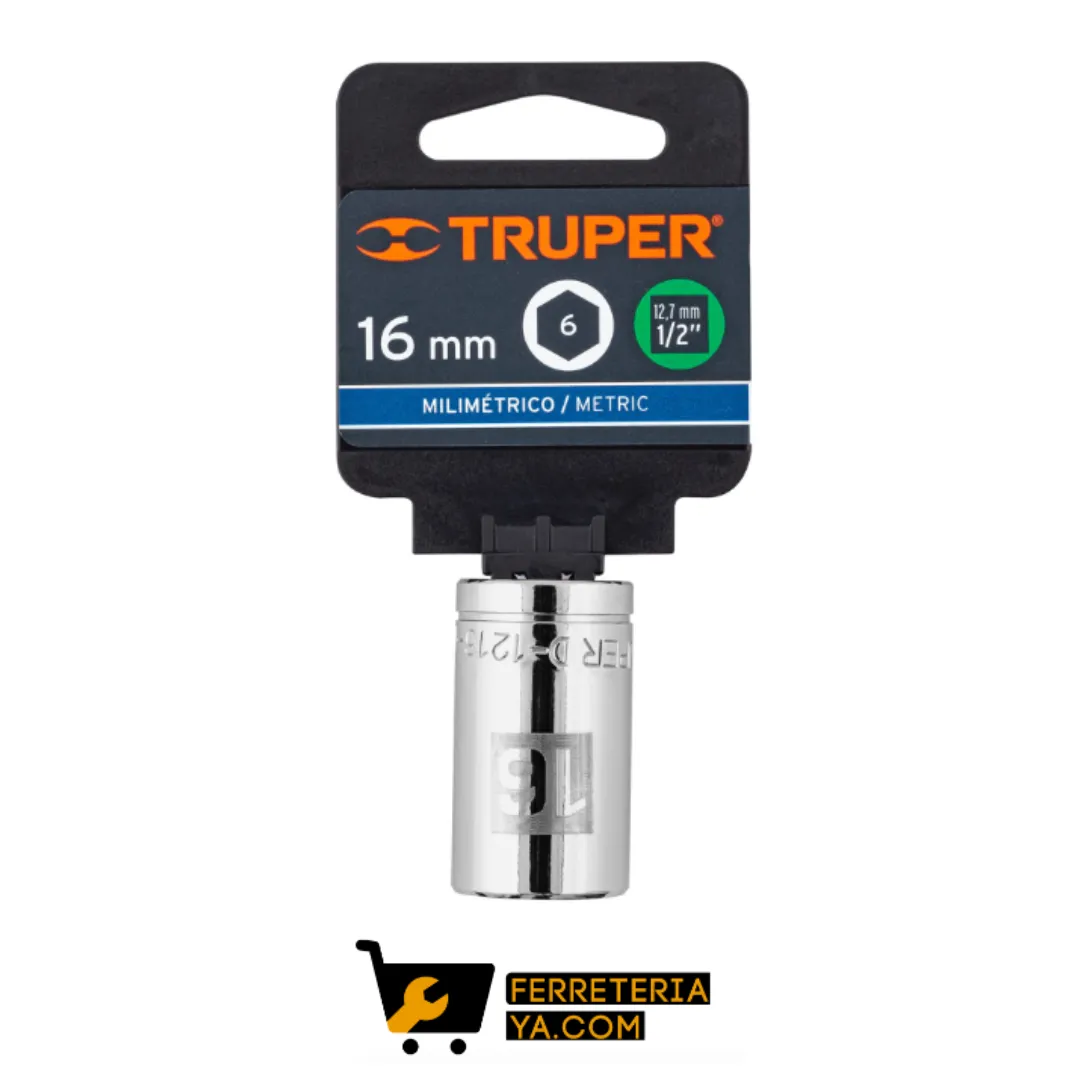 Copa ó Dado De 16 Mm, 6 Puntas, Cuadro 1/2", Truper - 13266
