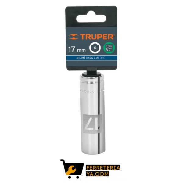 Copa ó Dado Largo De 17 Mm, 6 Puntas, Cuadro 1/2", Truper 13357