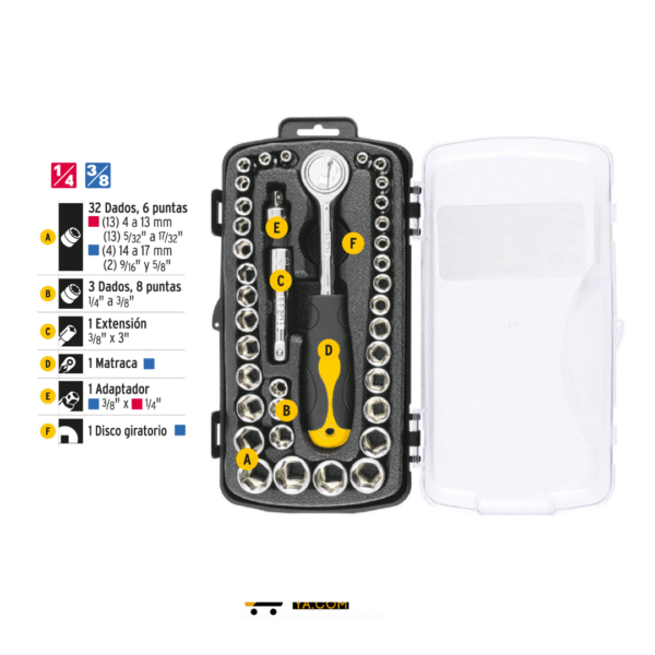 Juego De 39 Herramientas 1/4" Y 3/8" Para Mecánico, Pretul 23969