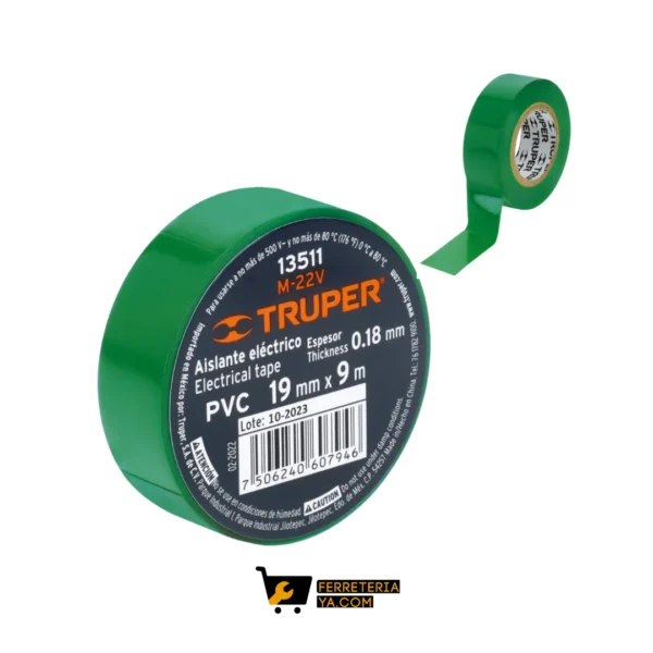 Cinta Aislante Verde de 9m X 19mm Truper   13511