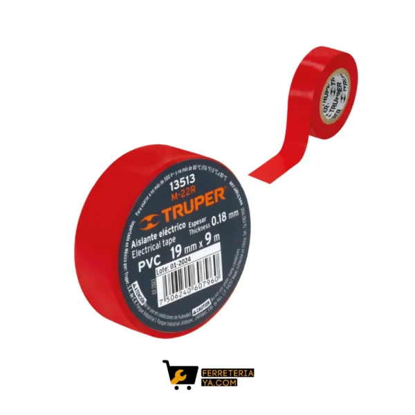 Cinta Aislante Roja de 9m X 19mm Truper   13513
