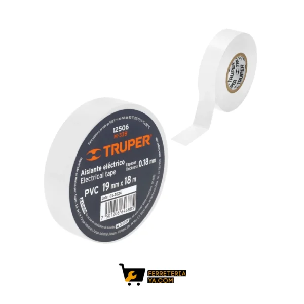 Cinta Aislante Blanca de 18m X 19mm Truper   12506