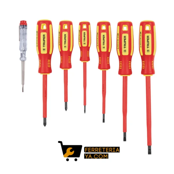 Juego Destornilladores Dielectricos x6 y Tester Truper 14196