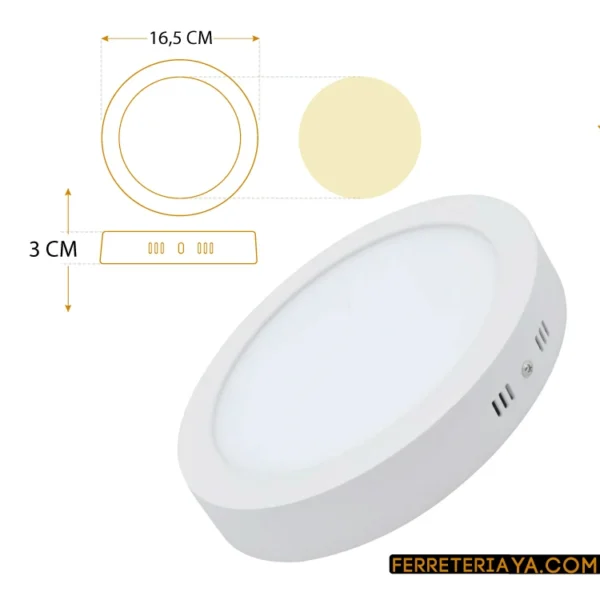 Panel Led Redondo Sobreponer 12W Luz Calida