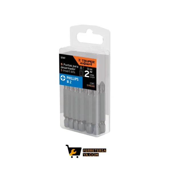 Estuche con 5 puntas de cruz ph2 largo 2", truper expert   12147