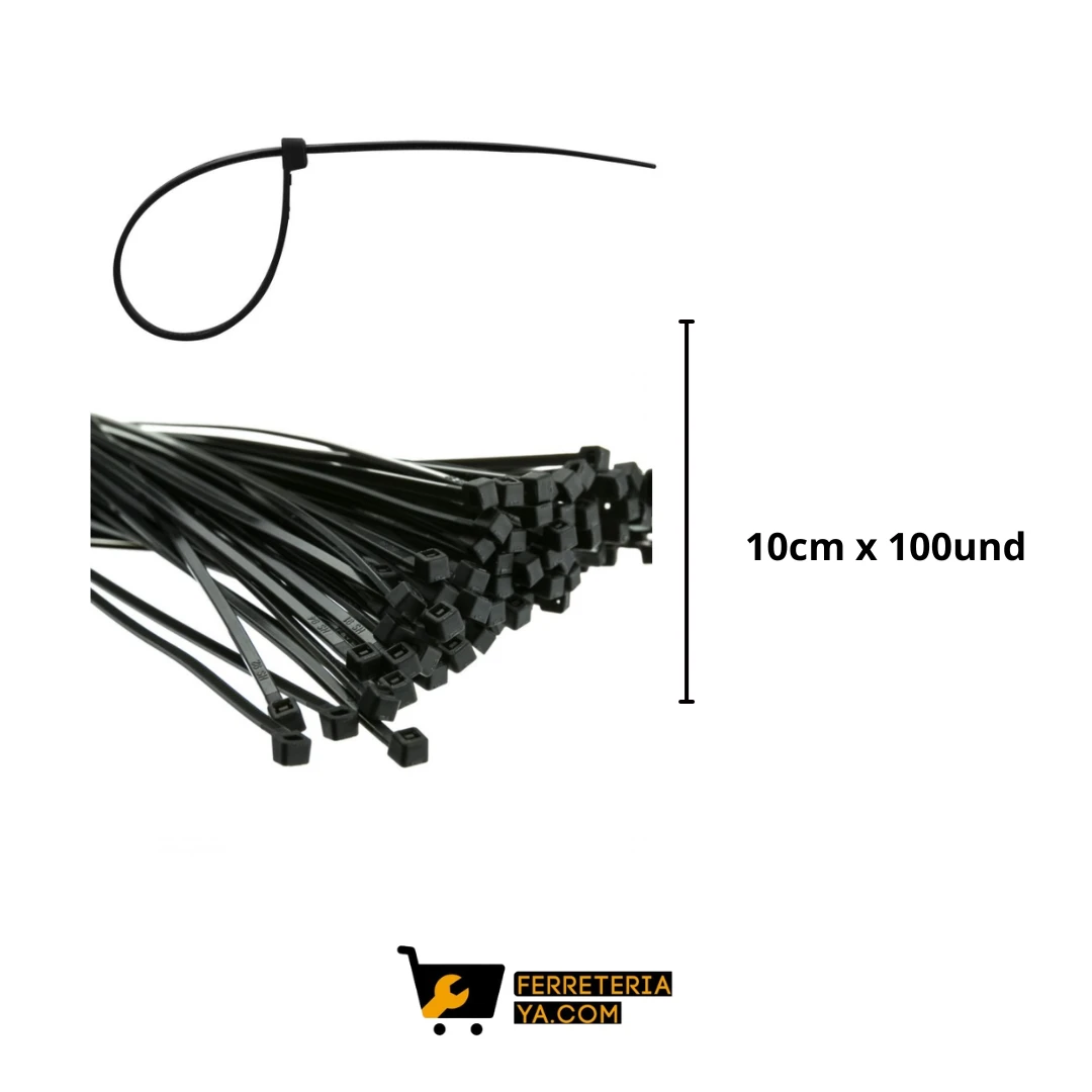 Amarre Plastico Negro Paquete 10cm x 100un