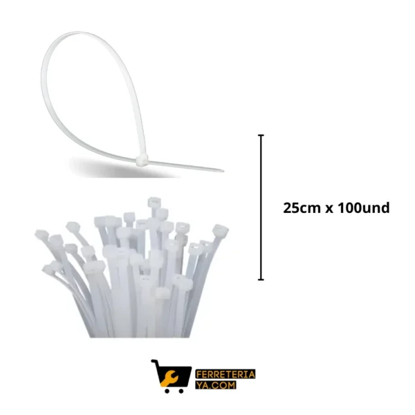 Amarre Plastico Blanco Paquete 25cm x 100un