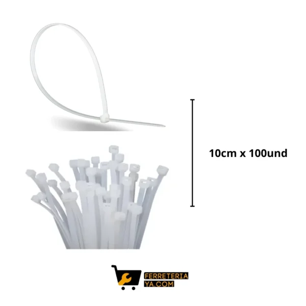 Amarre Plastico Blanco Paquete 10cm x 100un