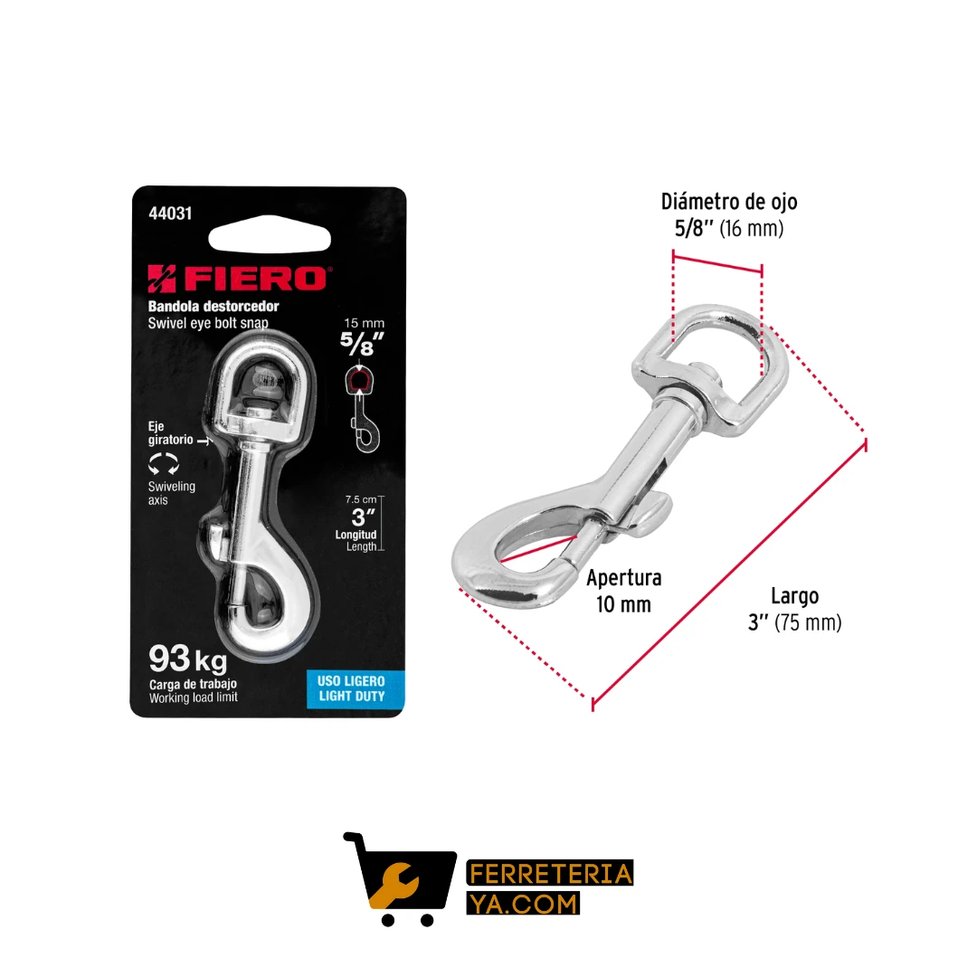 Llavero Mosquetón metálico 3" 1/2 de 5/8 Fiero 44031