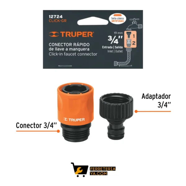 Acople Rapido ó Conector Clik de Llave a Manguera Truper   12724