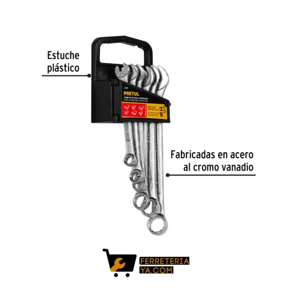 Juego de 6 Llaves Mixtas Pulgadas Pretul   22016