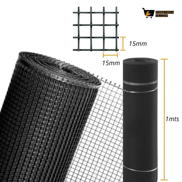 Malla Plastica Negra 15mm x 15mm x 1mts