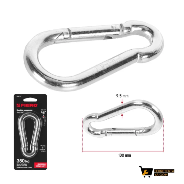 Mosquetón pera de acero 3/8" con seguro de gancho, Fiero 44040