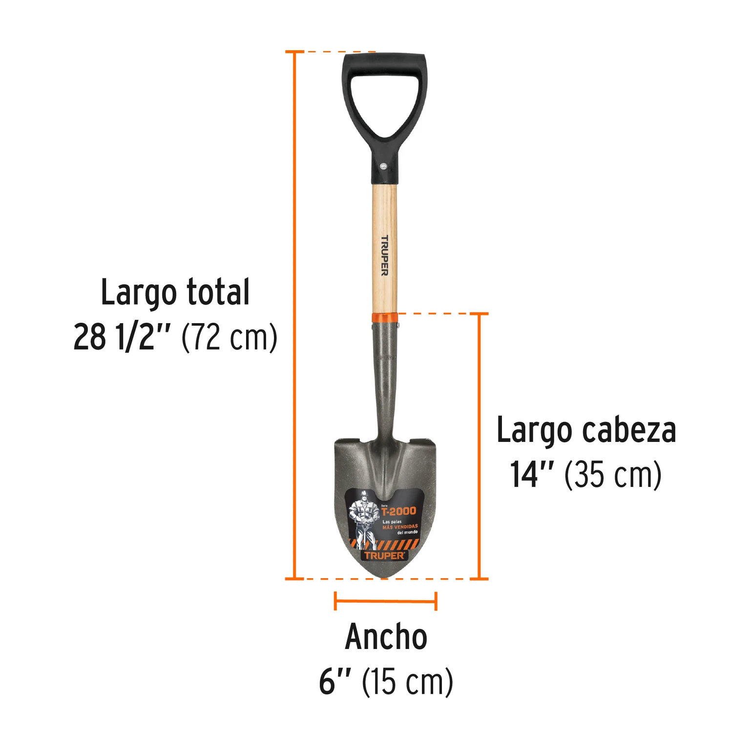 Pala jardinera redonda, puño "D" mango de madera, Truper 17193