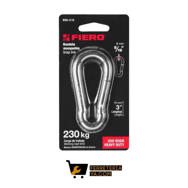 Mosquetón pera de acero 5/16" con seguro de gancho, Fiero 44039
