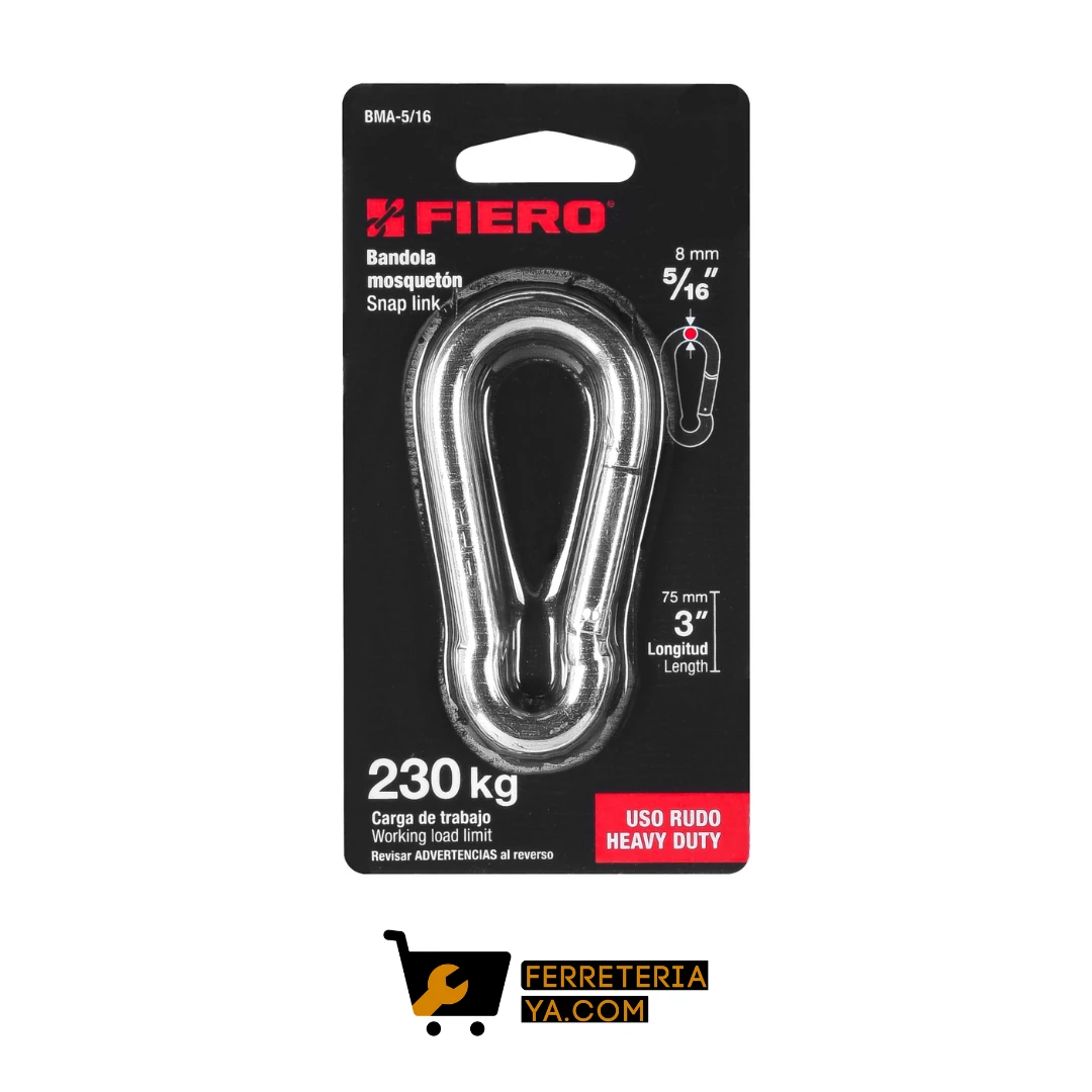 Mosquetón pera de acero 5/16" con seguro de gancho, Fiero 44039