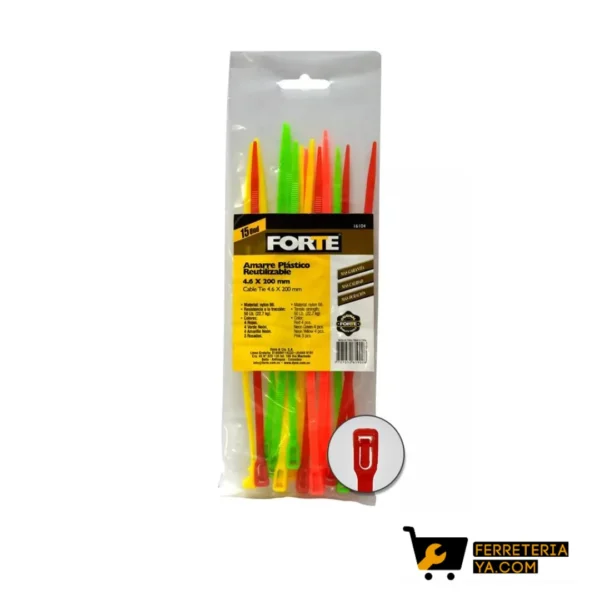 Amarre Plastico Colores Reutilizable 4 6 x 200mm x 15 un